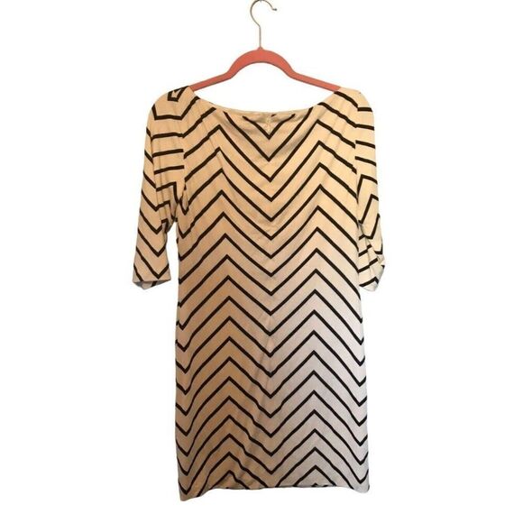 Ralph Lauren Black Label Chevron‎ 3/4 Sleeve Dress Stretch Size 6 Black White - Picture 1 of 5
